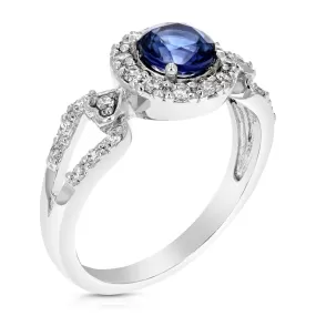 0.80 cttw Created Blue Sapphire Ring .925 Sterling Silver Round 6 MM