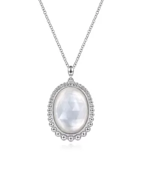 925 Sterling Silver Rock Crystal and White MOP Pendant Necklace