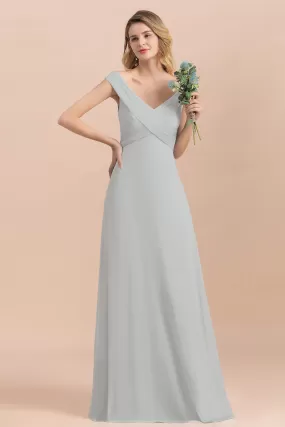 A-line Off-the-Shoulder Chiffon Bridesmaid Dress Long Evening Dress