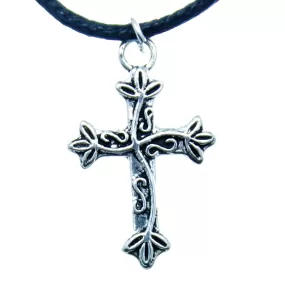 AVBeads Choker Necklace 18 Black Cord with Silver Cross Charm Pendant 1002