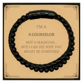 Badass Counselor Gifts, I'm Counselor not a magician, Sarcastic Stone Leather Bracelets for Counselor Birthday Christmas for  Men, Women, Friends, Coworkers