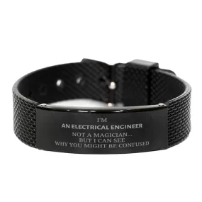 Badass Electrical Engineer Gifts, I'm Electrical Engineer not a magician, Sarcastic Black Shark Mesh Bracelet for Electrical Engineer Birthday Christmas for  Men, Women, Friends, Coworkers