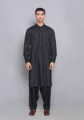 Basic Poly Viscose Pirat Black  Slim Fit Plain Suit