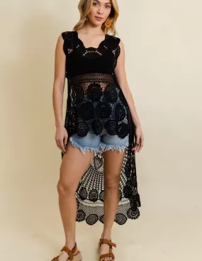 Beautiful As You Crochet Lace Trim Black Vest