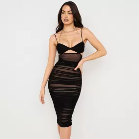 Black Double Layer Hollow Out Midi Dresses