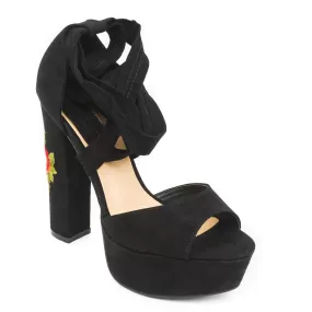 Black Emboidery Wrap Around High Heels