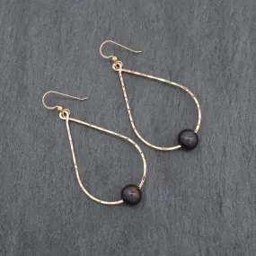 Black Pearl Teardrop Hoop Earrings - Large