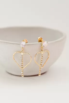 Blakely Gold Rhinestone Heart Drop Earrings