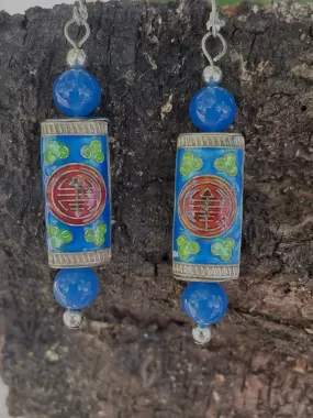 Blue Onyx enameled Earrings