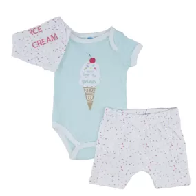 Bon Bebe 3 Pc Bodysuit, Shorts And Bandana Bib Set - Ice Cream