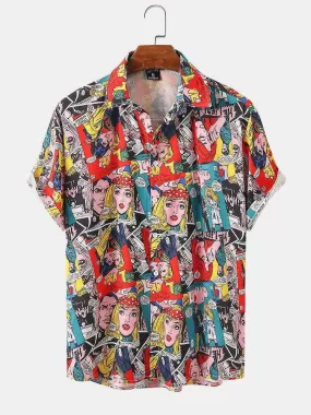 Comic Cartoon Digital Print Men's Shirt