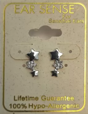 Ear Sense Earring CH284 Silver Crystal Triple Star Stud