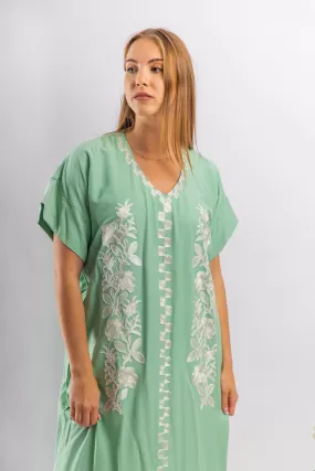 Elegant mint summer caftan, house dress, bohemian caftans for women, cute short sleeve kaftan, comfortable cotton Kaftan, Egyptian cotton