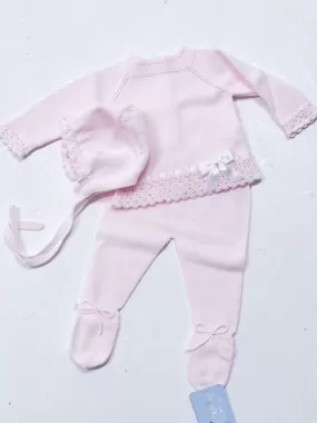 Girls Pink Granlei Baby Set - Top, Trousers and Bonnet