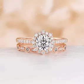 Halo Moissanite Vintage Bridal Set Straight Matching Band