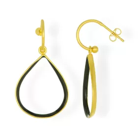 Handmade Gold Plated Silver Dangle Earrings with Enamel Black