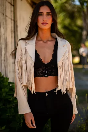 Heartbreaker Faux Suede Fringe Crop Jacket - Ivory