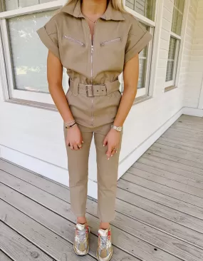 Let's Roll Jumpsuit - Khaki