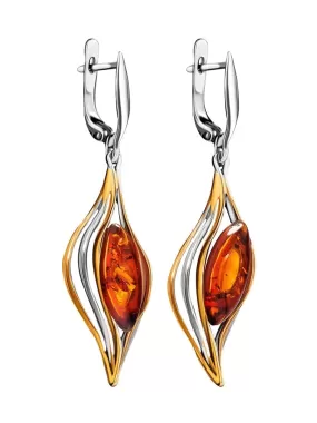 Needle Pear Cut Citrine Dangle Drop Earrings - 925 Sterling Silver