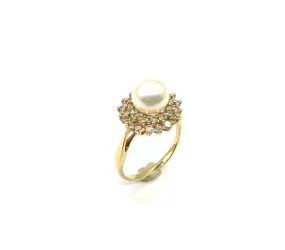 Pearl & Diamond Halo Ring