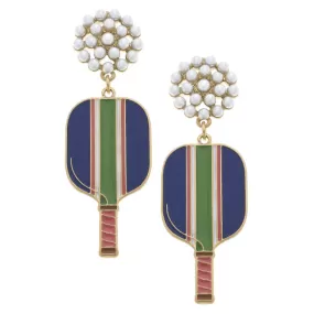 Pickleball Pearl Cluster Drop Earrings -Blue