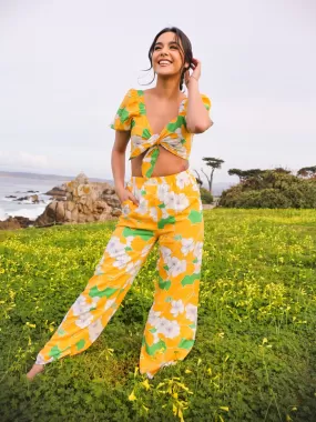 Sunshine Girl Floral Wide Leg Pant - Lemon/Lime