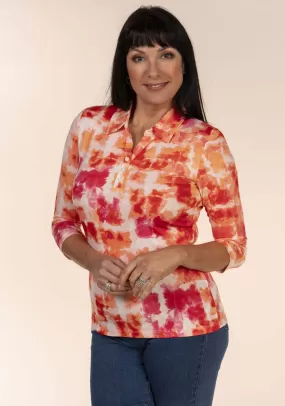 Tiedye Collar Top - Red / Orange