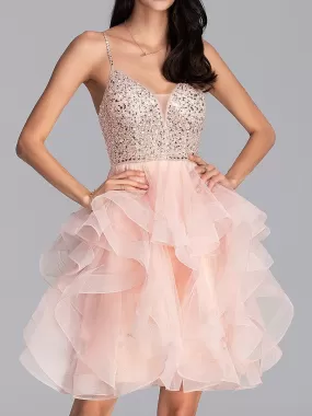 V-neck Knee-Length Tulle Dress